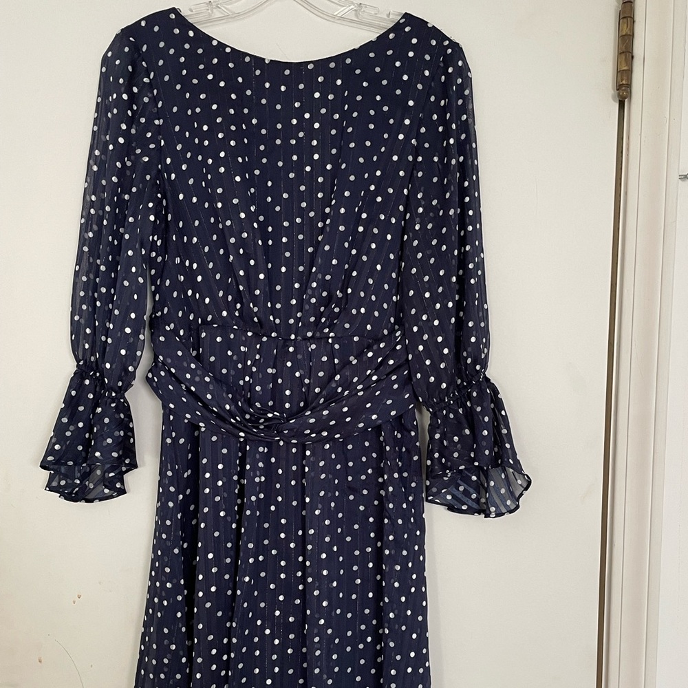 DKNY Blue polka dot chiffon dress. Worn once.